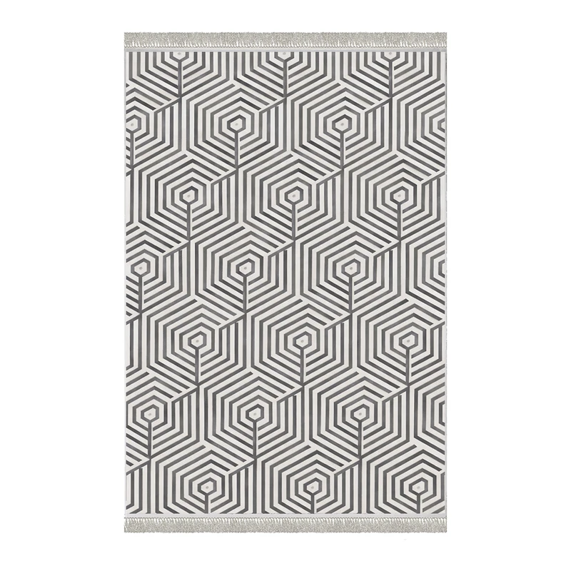 فرش ماشینی 1000 شانه هانوکس زمینه طوسی حاشیه خاکستری مدل مینیمال کد HANM.0024.2