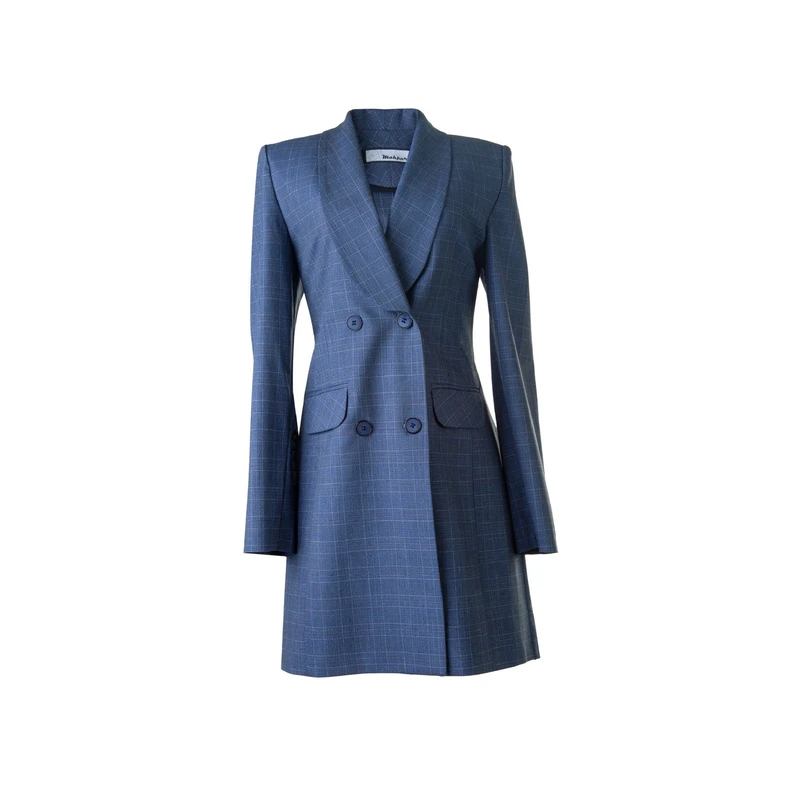 عکس شماره 5 : مانتو و شلوار زنانه مدل چهارخانه یقه آرشال چهار دکمه