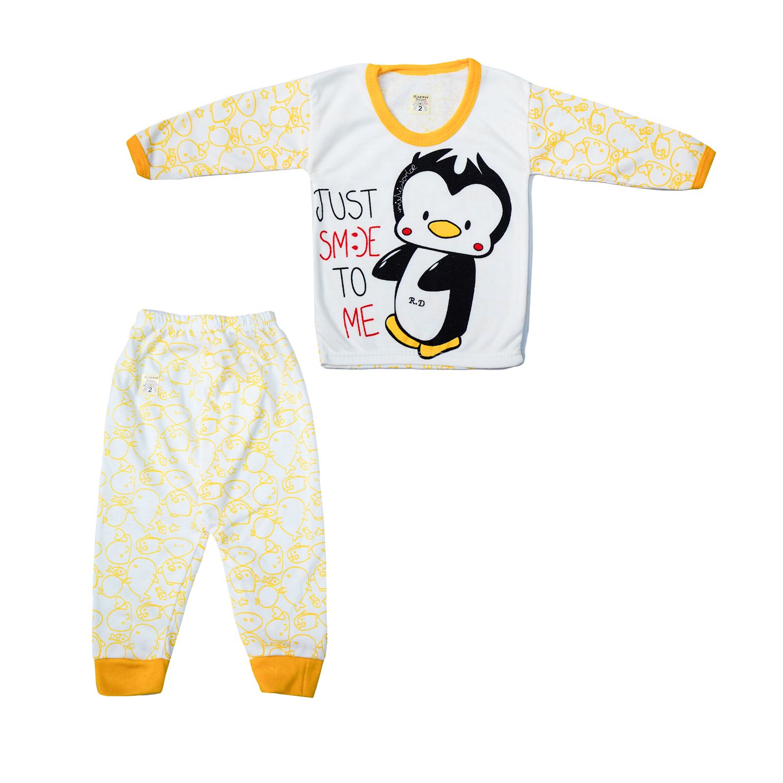 ست تی شرت و شلوار نوزادی مدل پنگوئن کد 3 رنگ زرد -  - 1