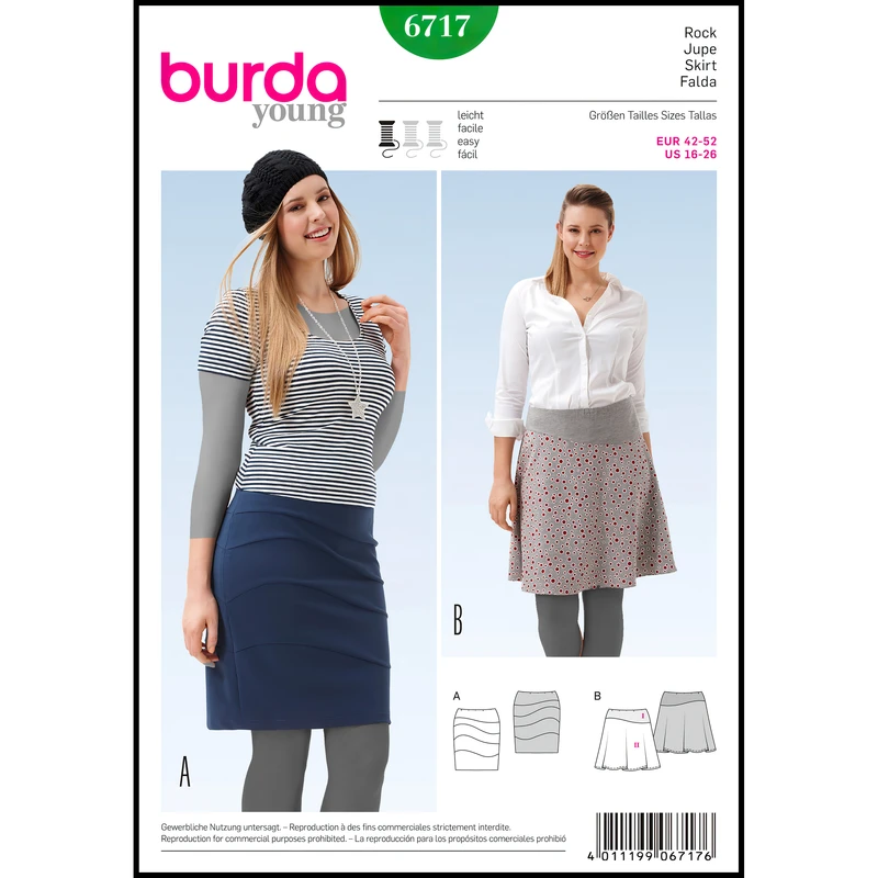 الگو خیاطی دامن زنانه بوردا استایل کد 6717 سایز 42 تا 52 متد مولر