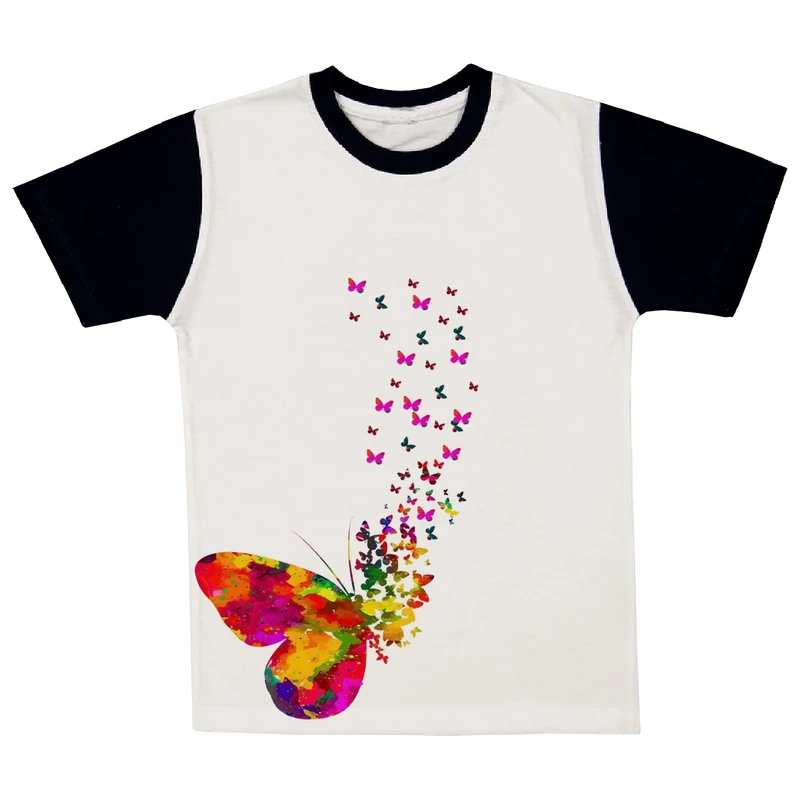 تی شرت آستین کوتاه دخترانه مدل پروانه A31