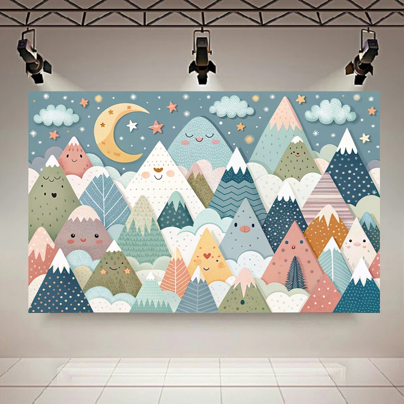 تابلو بوم طرح مخمل کودکانه کوه ها و ماه کد PD1846