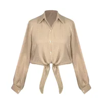 کراپ شومیز آستین بلند یقه برگردان زنانه مدل گره ای بابوس کد AK1505