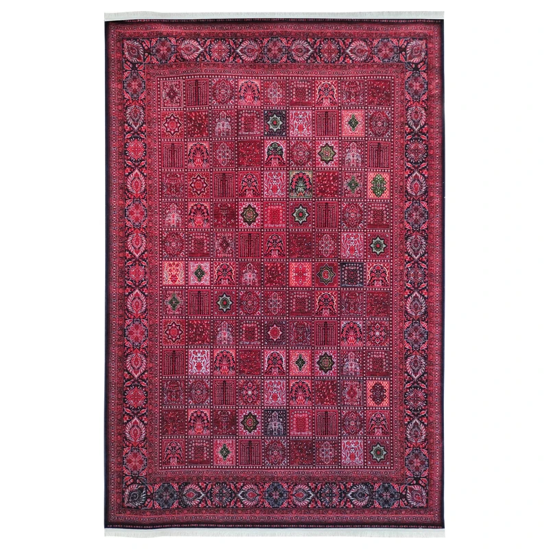 فرش ماشینی 1200 شانه فرش آرمانی زمینه لاکی حاشیه لاکی مدل 1253