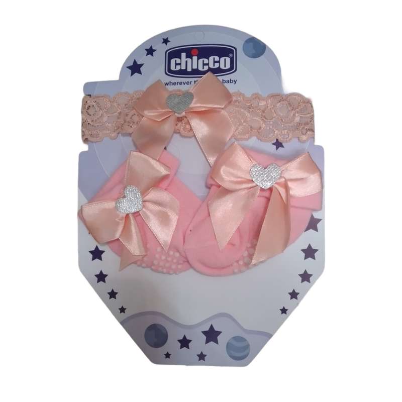 ست هدبند و جوراب نوزادی چیکو طرح قلب کد 130