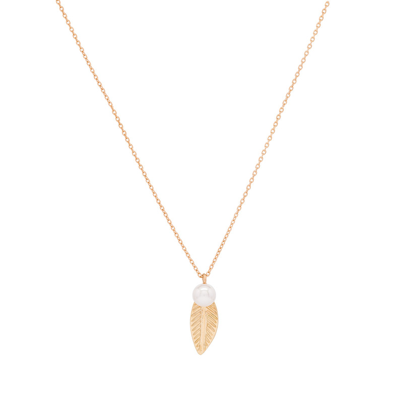 گردنبند طلا 18 عیار زنانه با زنجیر حلقهای (فلامینگو) وی گالری مدل برگ و مروارید