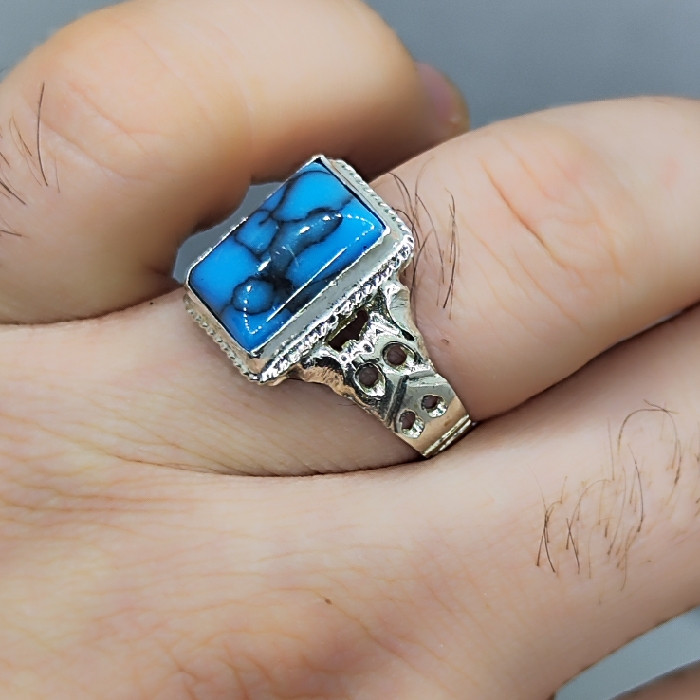 انگشتر نقره مردانه مدل سنگ فیروزه مصری رکاب اسپرت کد 874