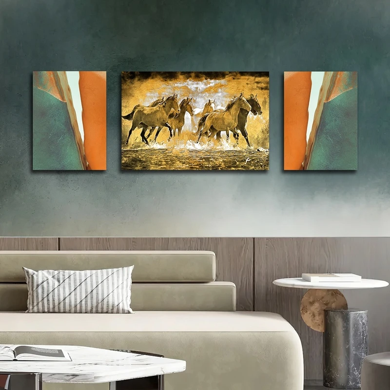 تابلو شاسی بکلیت طرح نقاشی اسب قهوه ای مدل SH-2593 مجموعه 3 عددی