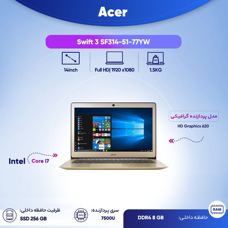 لپ تاپ 14 اینچی ایسر مدل Swift 3 SF314-51-77YW