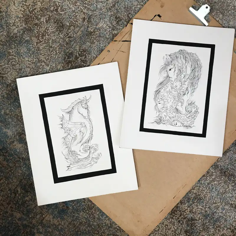 نقاشی گواش مدل مینیاتور خطی مجموعه 2عددی