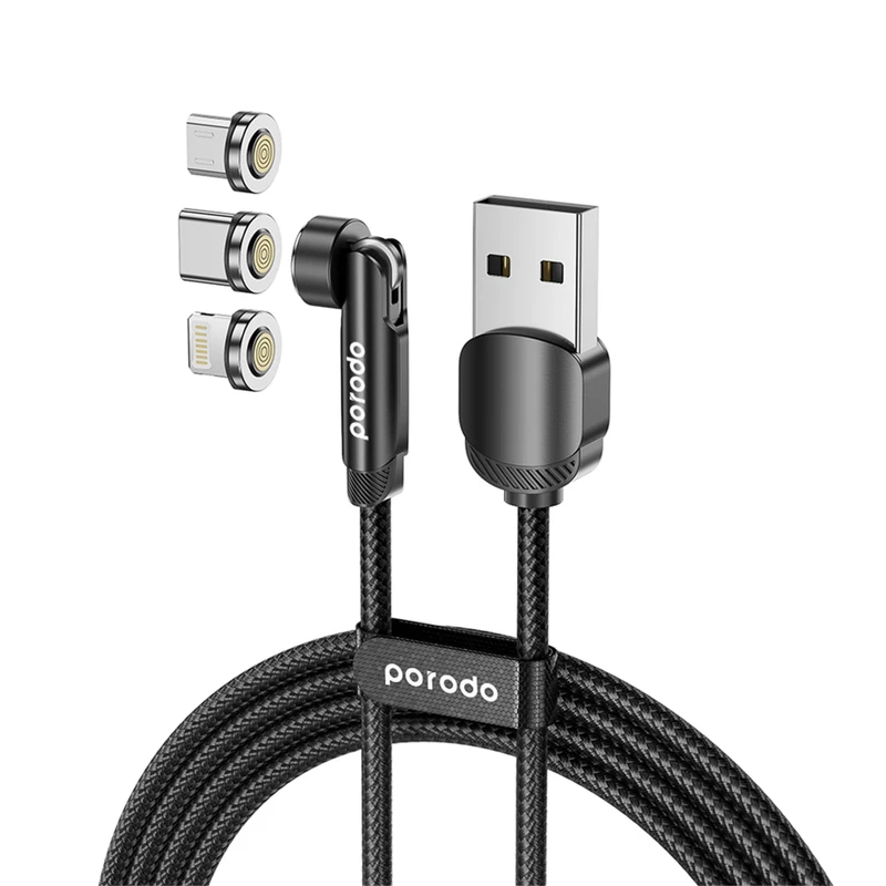 کابل تبدیل USB به لایتنینگ / USB-C / microUSB پرودو مدل 3in1 rotating connector طول 1 متر