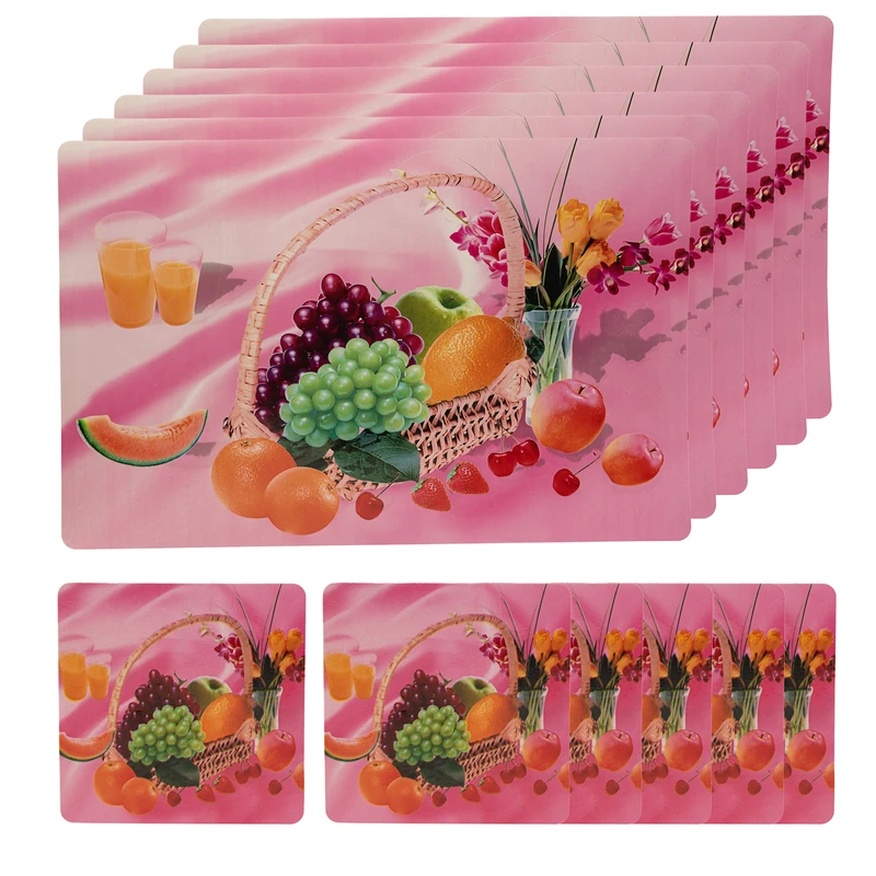 زیربشقابی طرح سبد میوه و گل مجموعه 12 عددی