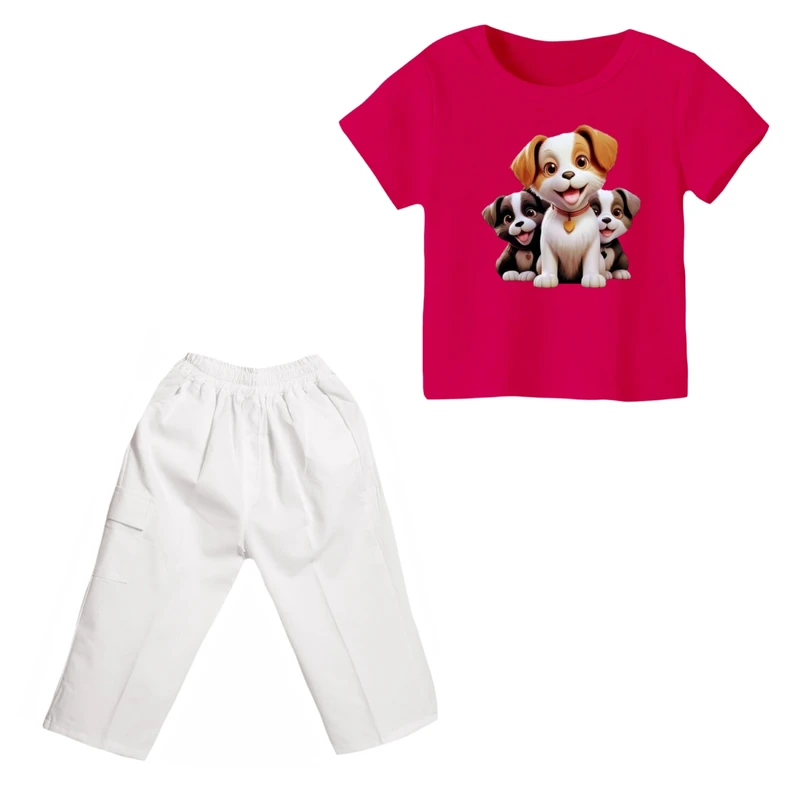 ست تی شرت و شلوارک دخترانه مدل سگ کد ۳