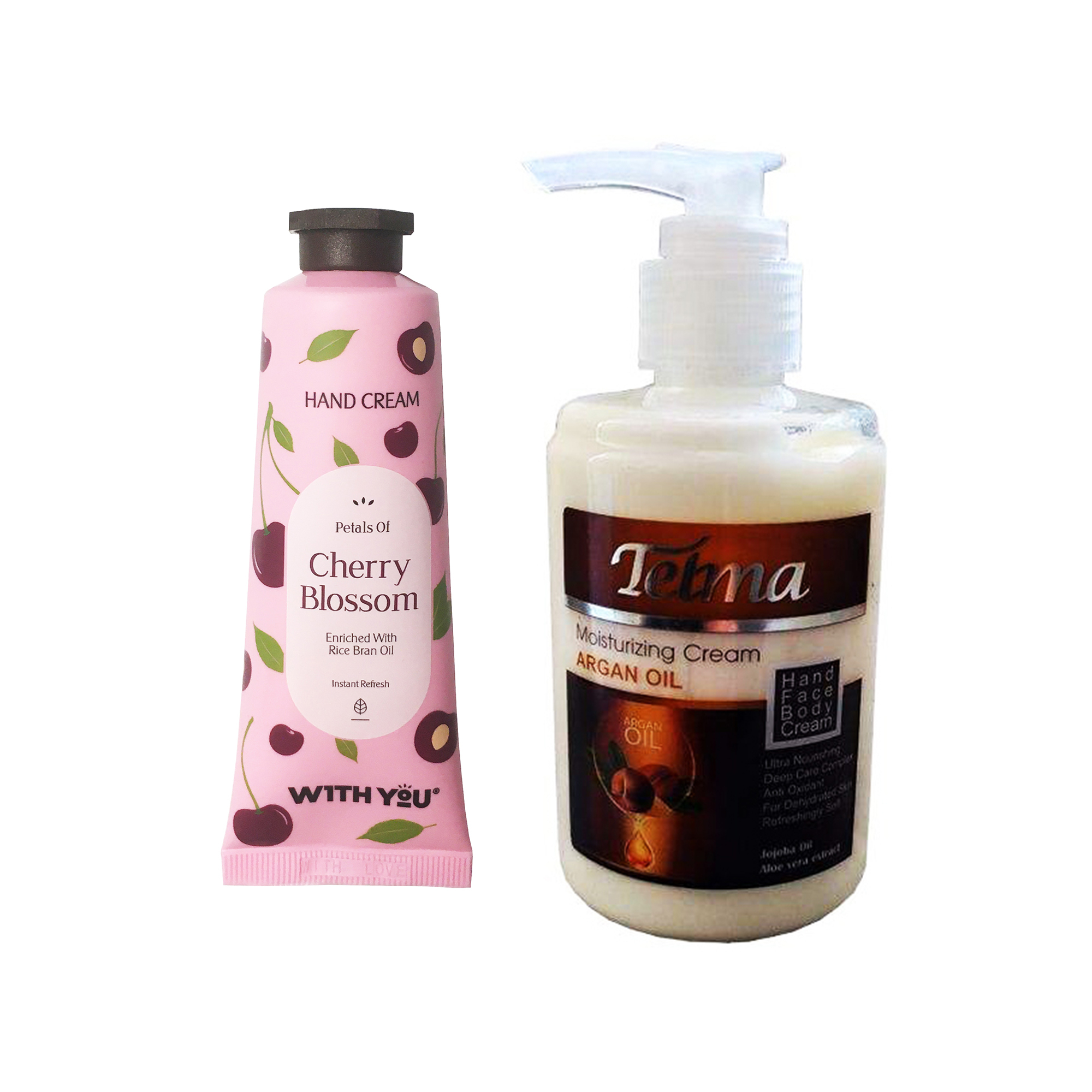 کرم آبرسان و مرطوب کننده تلما مدل آرگان حجم 200 میلی لیتر به همراه کرم مرطوب کننده ویت یو مدل Cherry Blossom حجم 50 میلی لیتر 