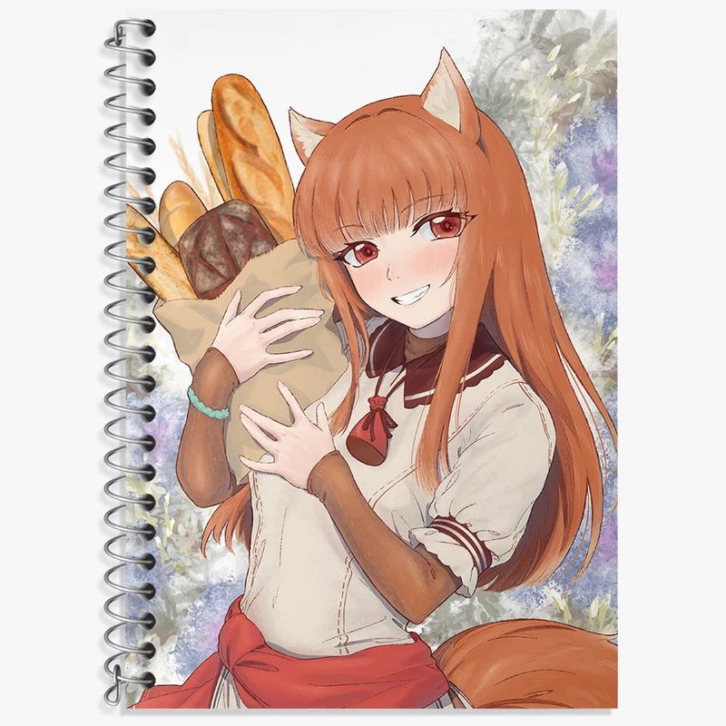 دفتر زبان 50 برگ خندالو مدل دو خط طرح هولو انیمه ادویه و گرگ کد 36141