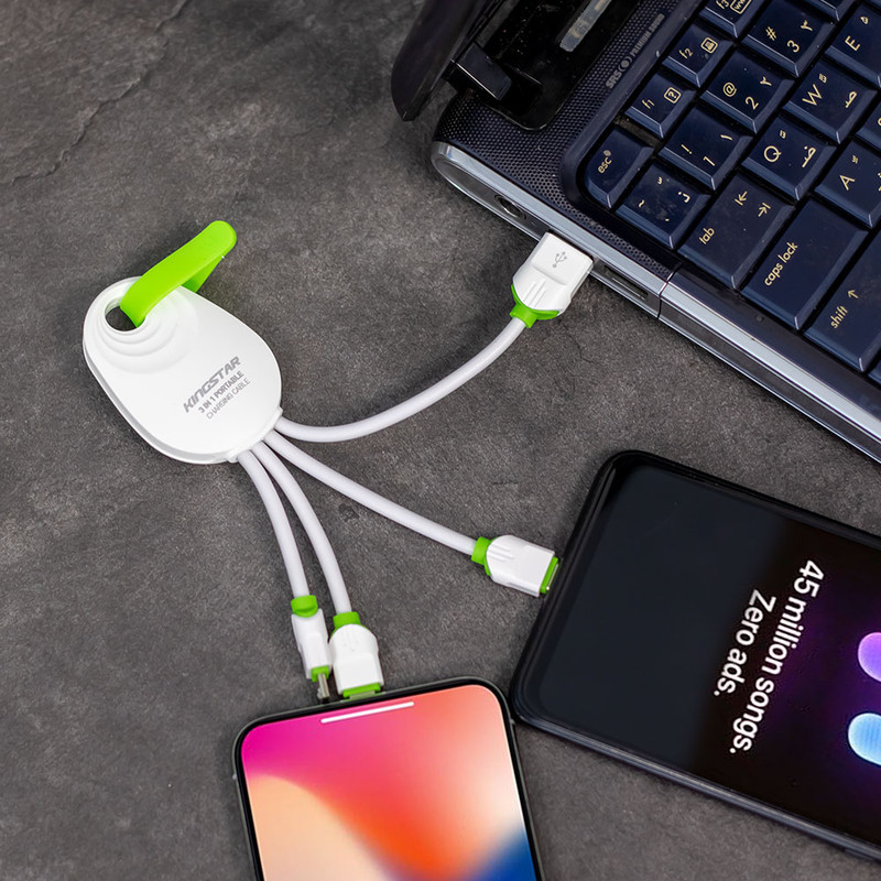کابل تبدیل USB به USB-C/MicroUSB/لایتنینگ کینگ استار مدل K305 طول 0.15 متر