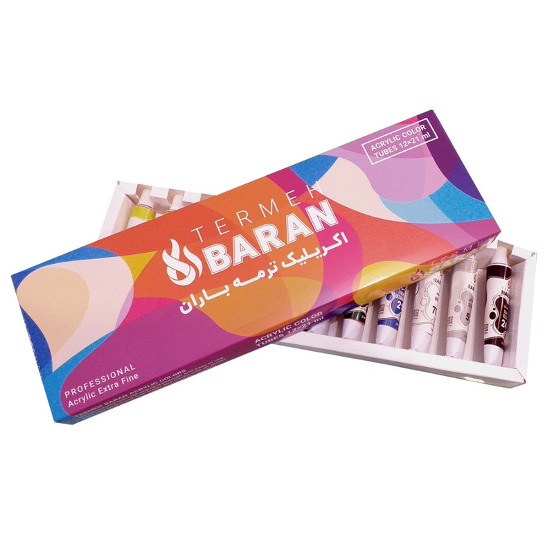 رنگ اکریلیک 12 رنگ ترمه باران حجم 21 میلی لیتر