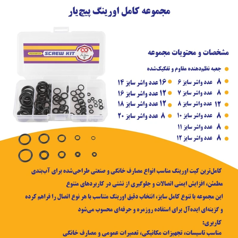 عکس شماره 3 : واشر مدل oringkit مجموعه 101 عددی