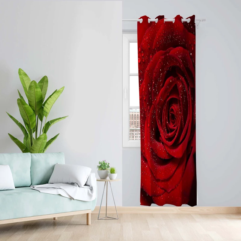 پرده طرح گل رز مدل مخمل پانچی کد 5241R z سایز 140x200 سانتی متر