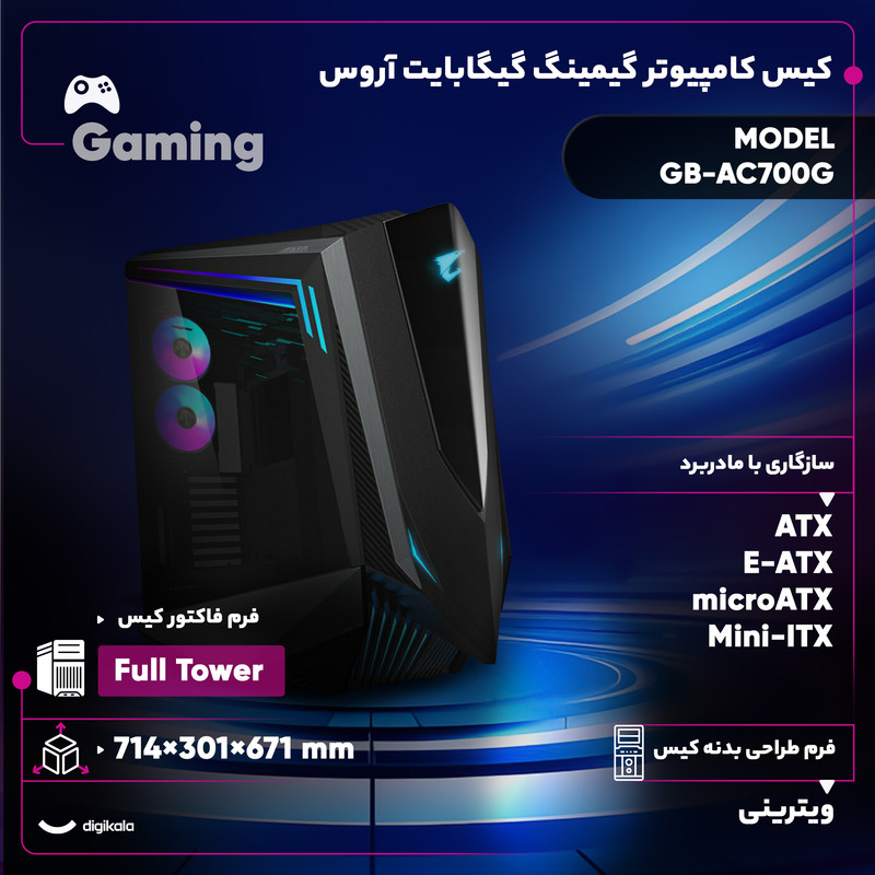 کیس کامپیوتر گیمینگ گیگابایت آروس مدل GB-AC700G