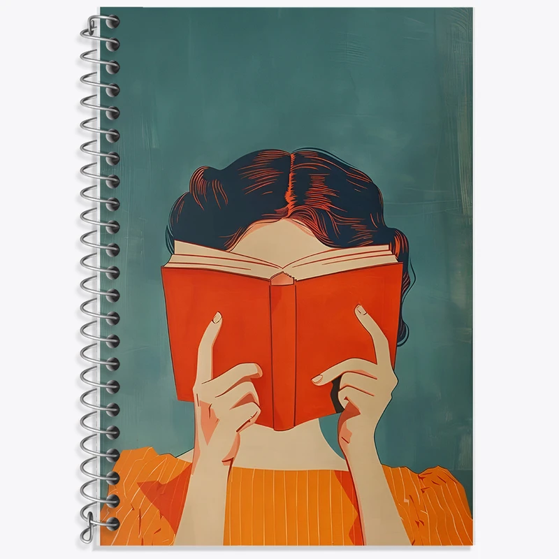 دفتر زبان 50 برگ خندالو مدل سه خط طرح دختر کتابخوان کد F7318