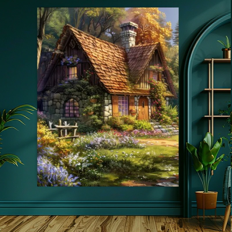  تابلو بوم طرح کلبه سنگی مدل جنگلی کد AR303310