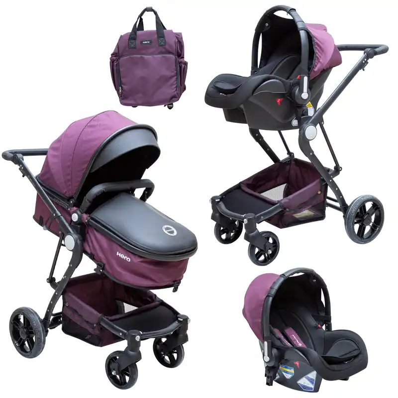 ست کالسکه و کریر دلیجان مدل هیروپلاس به همراه ساک لوازم کودک