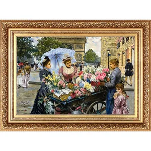 تابلو فرش دستباف فرش میرنظامی مدل گل فروش شانزه لیزه کد 791