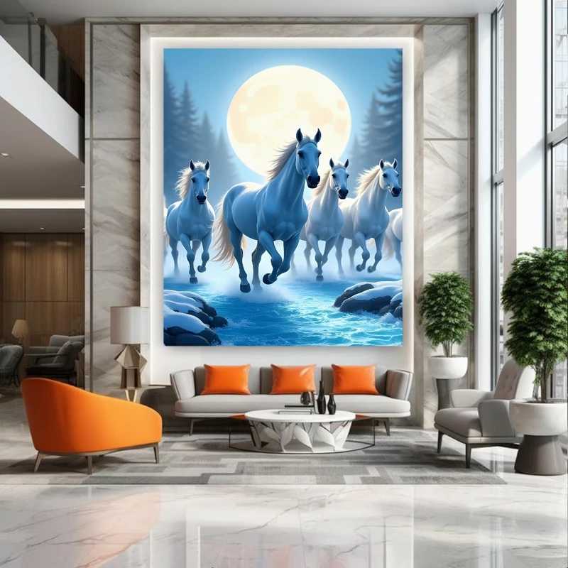 تابلو بوم طرح مخمل اسب های مهتابی مدل برفی کد BK24699