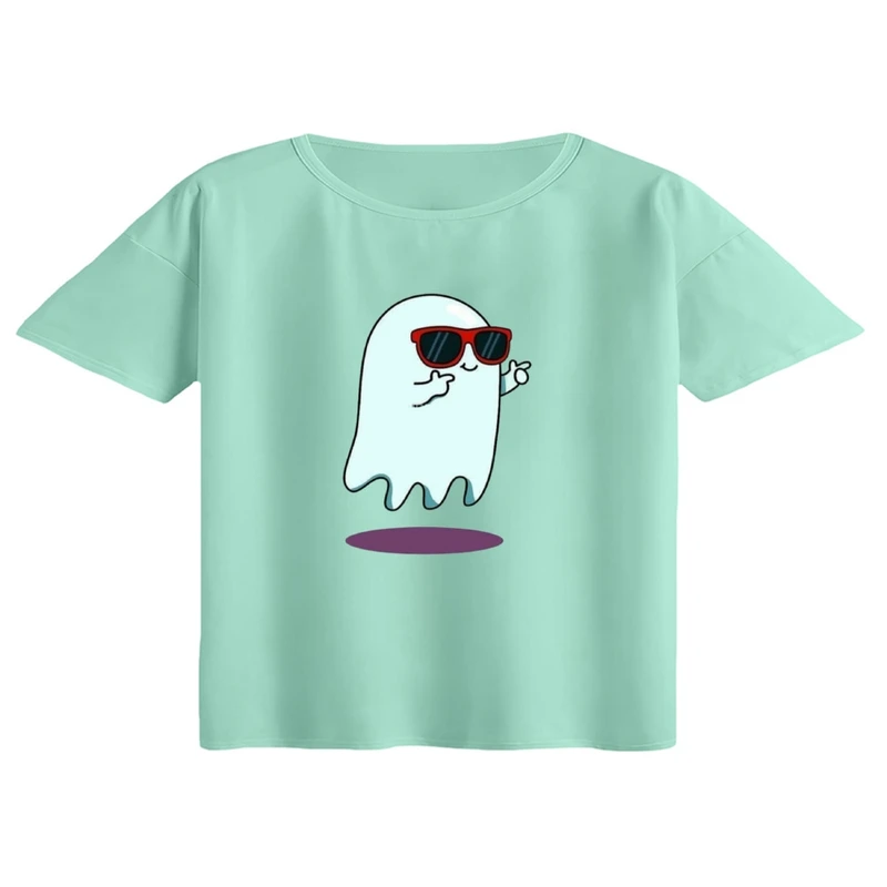 کراپ تی‌شرت آستین کوتاه زنانه مدل روح و عینک دودی