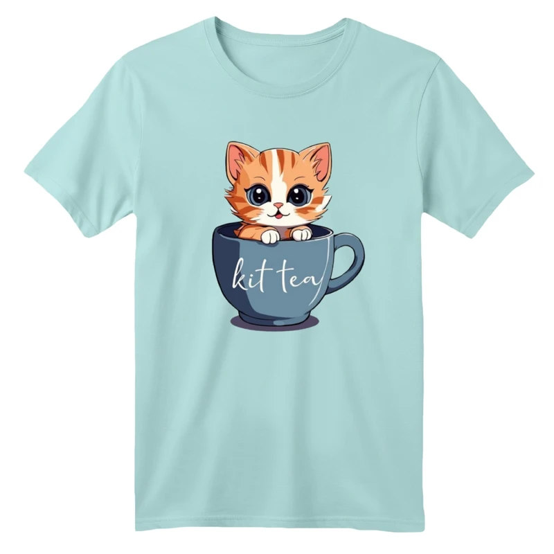 تی شرت آستین کوتاه بچگانه مدل گربه و فنجان