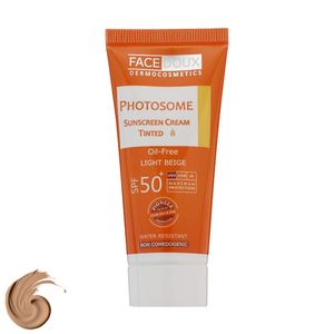 کرم ضد آفتاب رنگی فیس دوکس، SPF 50، مدل فتوزوم، مناسب انواع پوست با تنالیته روشن و حجم 40 میلی‌لیتر، غیر کومدون‌زا، ضد آب، محافظت‌کننده در برابر اشعه‌های UVA و UVB، دارای فرمولاسیون فاقد چربی، با ماندگاری 2 ساعته