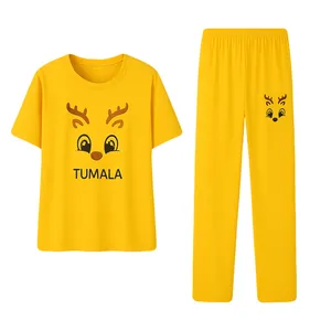 ست تی‌شرت آستین کوتاه و شلوار راحتی زنانه مدل گوزن