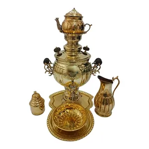 سرویس سماور ذغالی 6 پارچه برنجی مدل H-1227