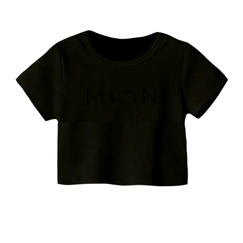 کراپ‌ تی‌شرت آستین کوتاه زنانه مدل ماه نوشته کد 2