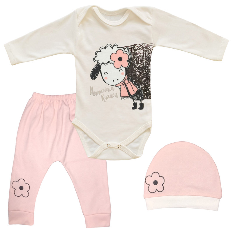 ست 3 تکه لباس نوزادی طرح بره خندان کد FF-168