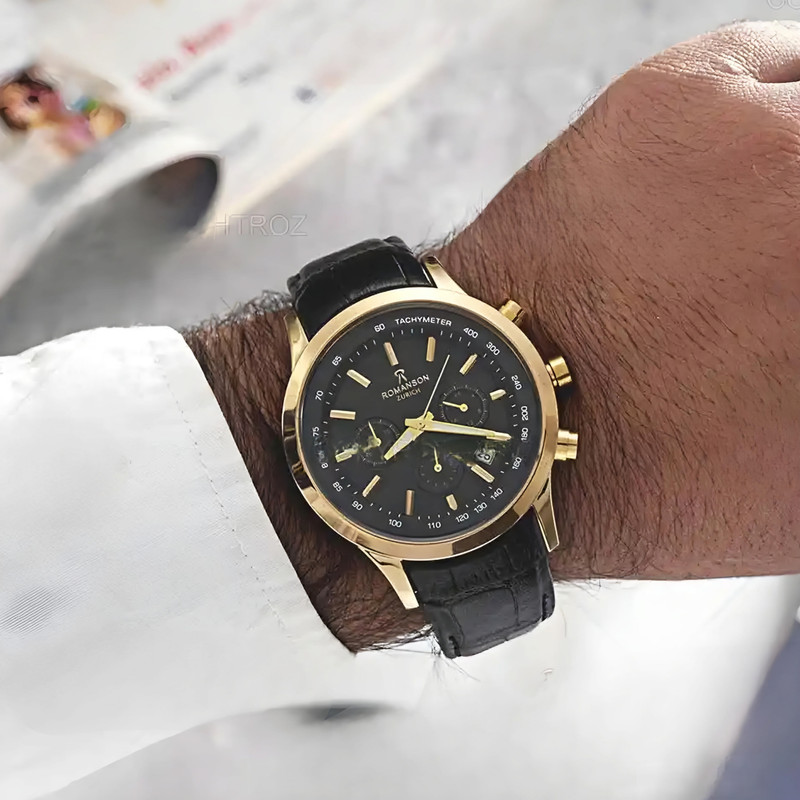 ساعت مچی عقربه‌ای مردانه رومانسون مدل سه موتور فعال کرنوگراف بند چرم کد 2