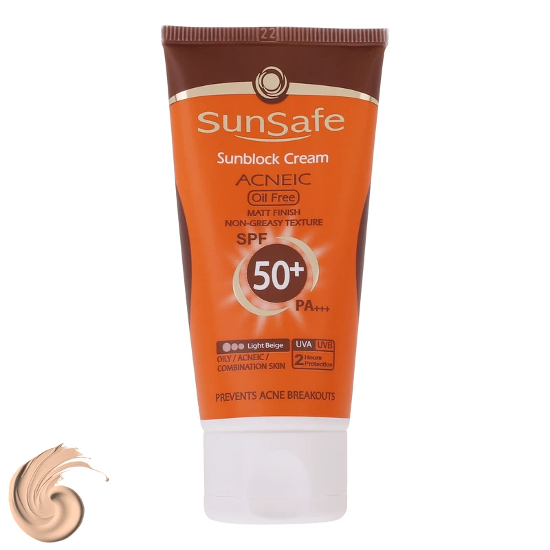 کرم ضد آفتاب رنگی سان سیف SPF 50 مدل ACNEIC-02 ‌مناسب پوست‌های چرب و آکنه ای حجم 50 میلی لیتر