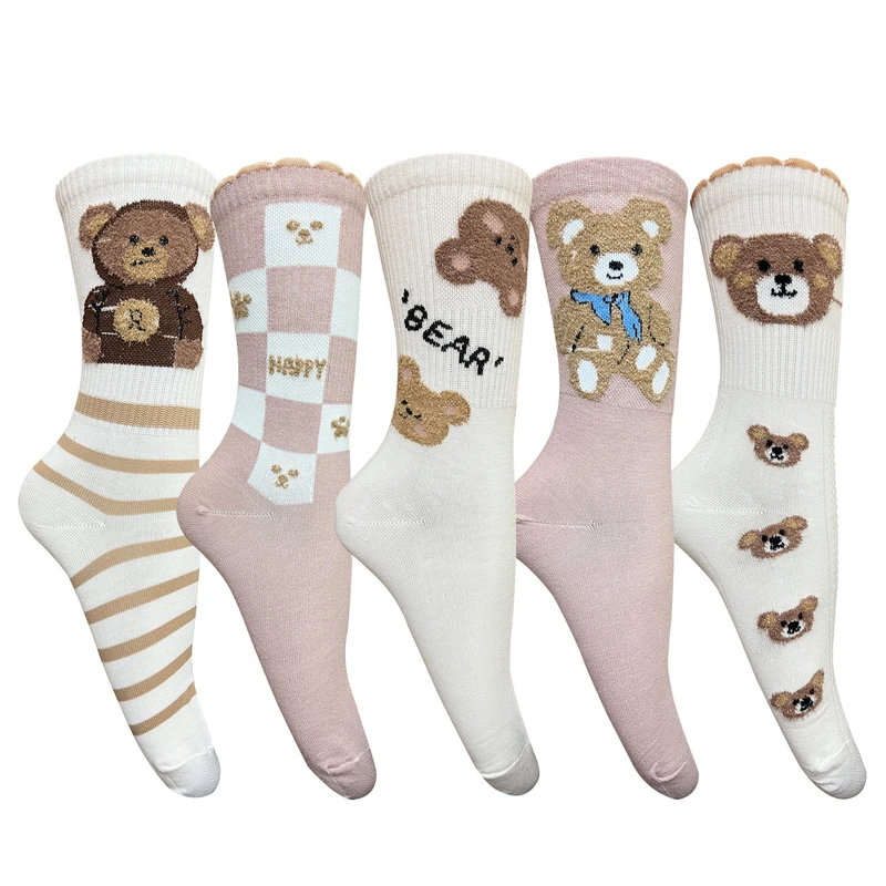 جوراب ساق بلند زنانه تن پوش هنگامه مدل کش اسپرت تدی بوکله بسته 5 عددی