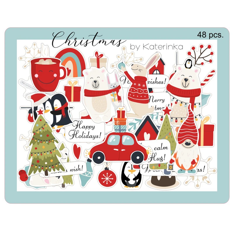برچسب کاترینکا طرح برش خورده بولت ژورنال و اسکرپ بوک مدل Christmas بسته 48 عددی