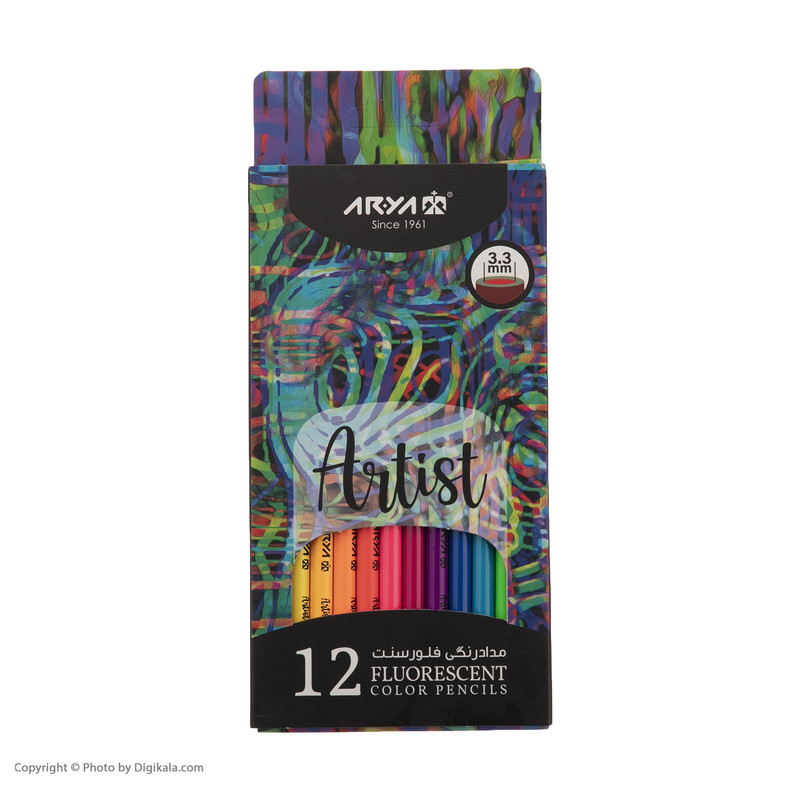 مداد رنگی 12 رنگ آریا مدل فلورسنت کد 3611