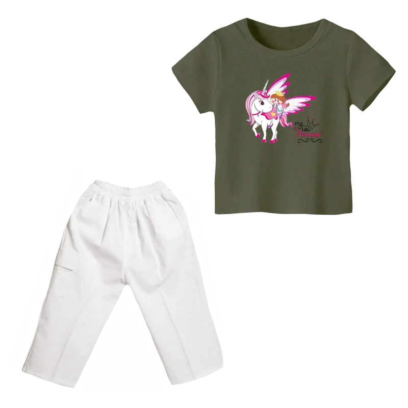 ست تی شرت و شلوارک دخترانه مدل یونیکورن کد ۴۸