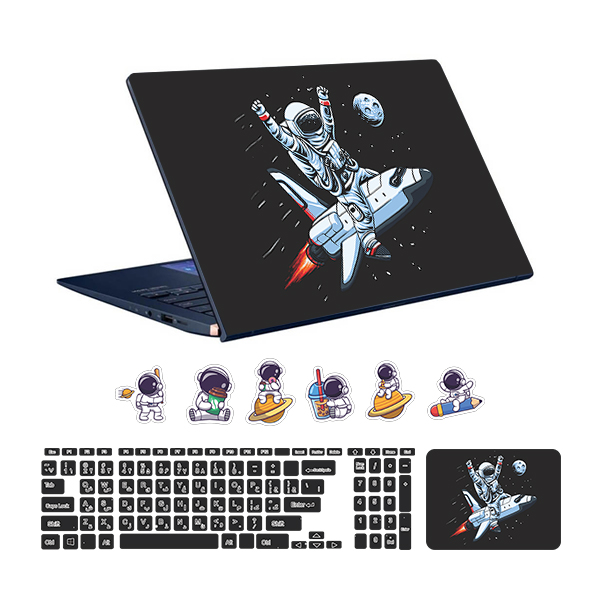 استیکر لپ تاپ توییجین و موییجین طرح Astronaut کد 09 مناسب برای لپ تاپ 15.6 اینچ به همراه برچسب حروف فارسی کیبورد