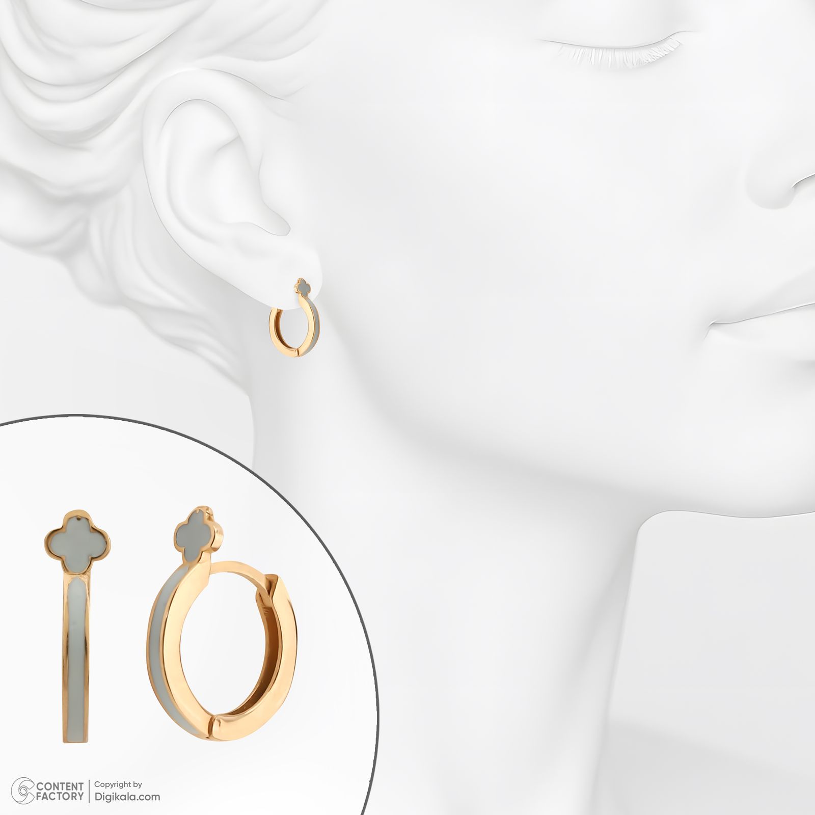 گوشواره حلقه‌ای طلا کم اجرت 18 عیار زنانه با طرح ونکلیف آرپلز گلدم مدل E244006 -  - 6