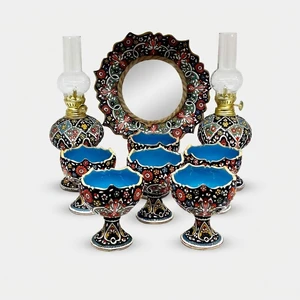 مجموعه ظروف هفت سین 9 پارچه میناکاری مدل فیروزه کد 9