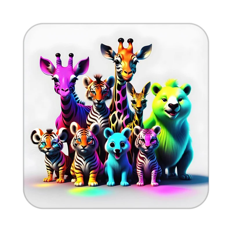 زیر لیوانی کاکتی طرح حیوانات رنگی مدل mp25239