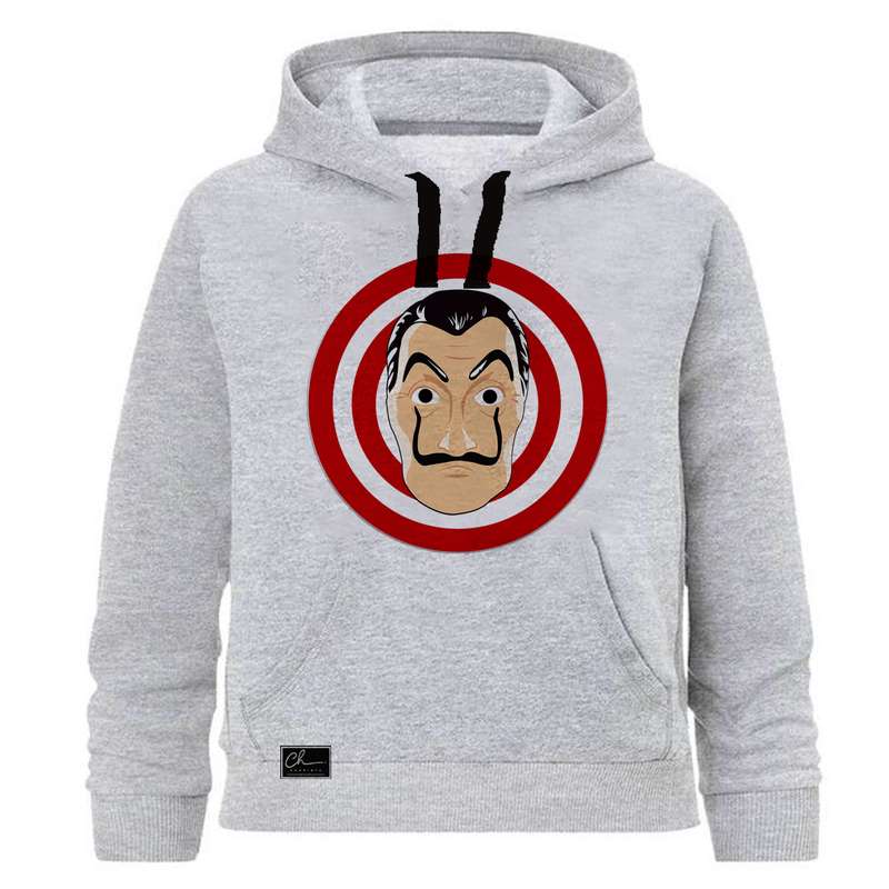   هودی پسرانه چاپیستا طرح LA CASA DE PAPLE کد J62 رنگ طوسی