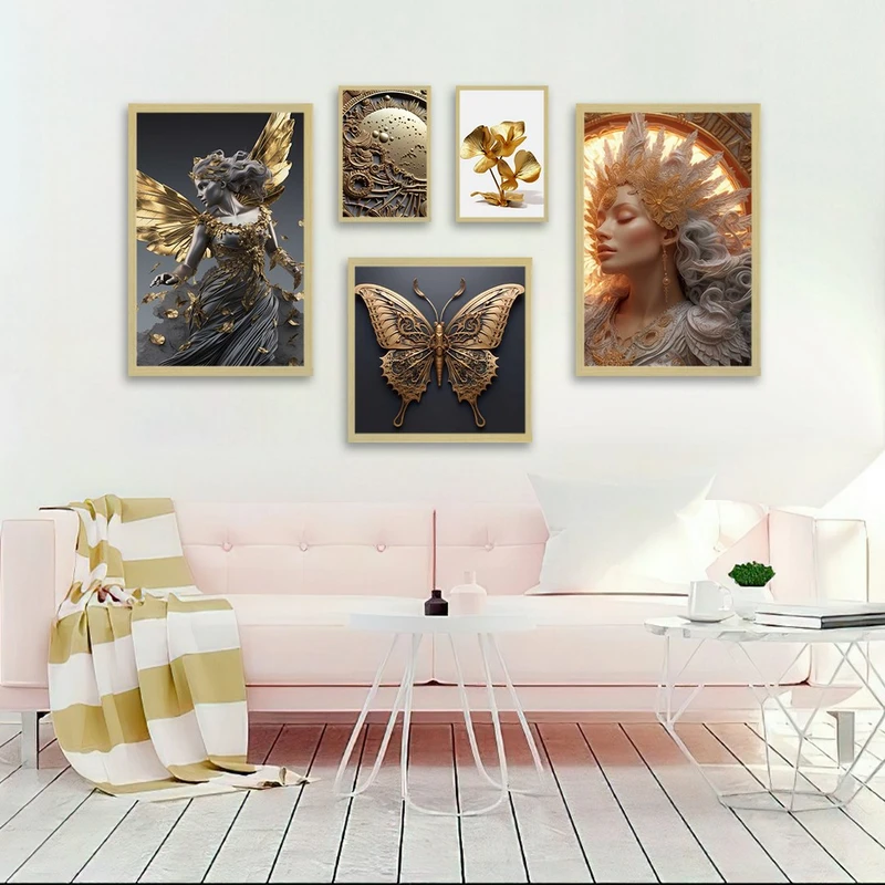 تابلو بکلیت طرح نقاشی  مدرن چهره زن و پروانه مدل BE-1210 مجموعه 5 عددی