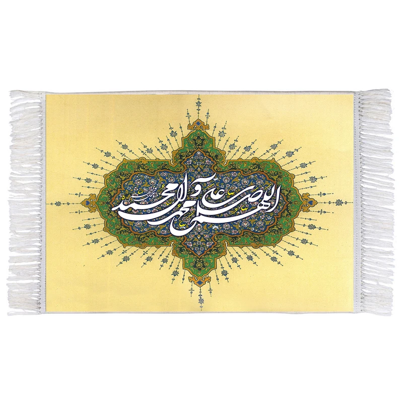 فرش ماشینی دیوارکوب اطلس آبی مدل صلوات مدل T4126