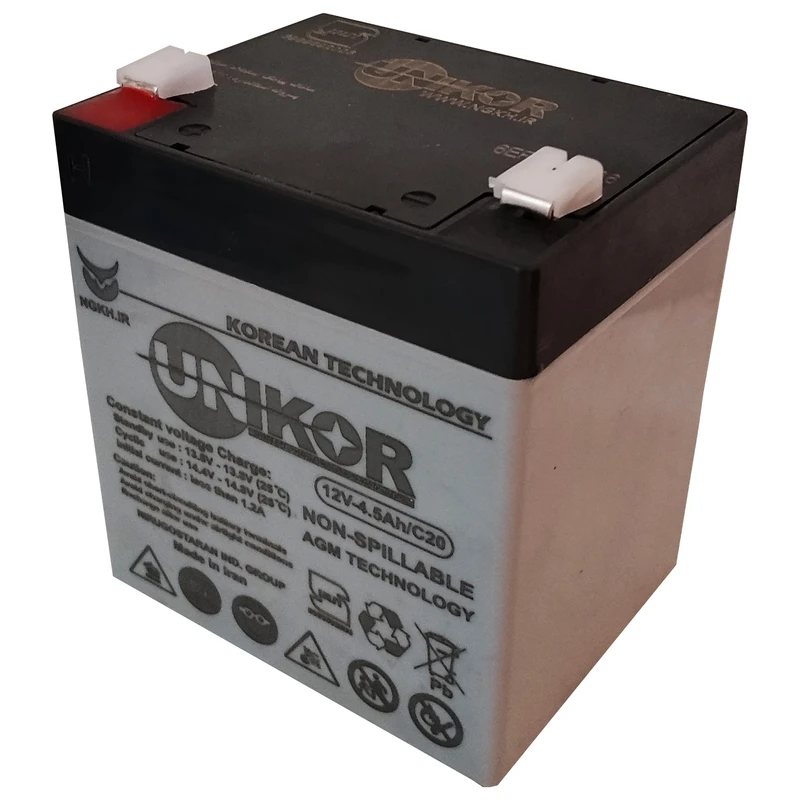 باتری UPS با ولتاژ 12 ولت و شدت جریان 4.5 آمپرساعت یونیکور مدل 12V-4.5Ah/C20